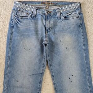 Vintage Y2K Hippie Bootcut Jeans Sz 11 Light Wash Studded Waistband Distressing